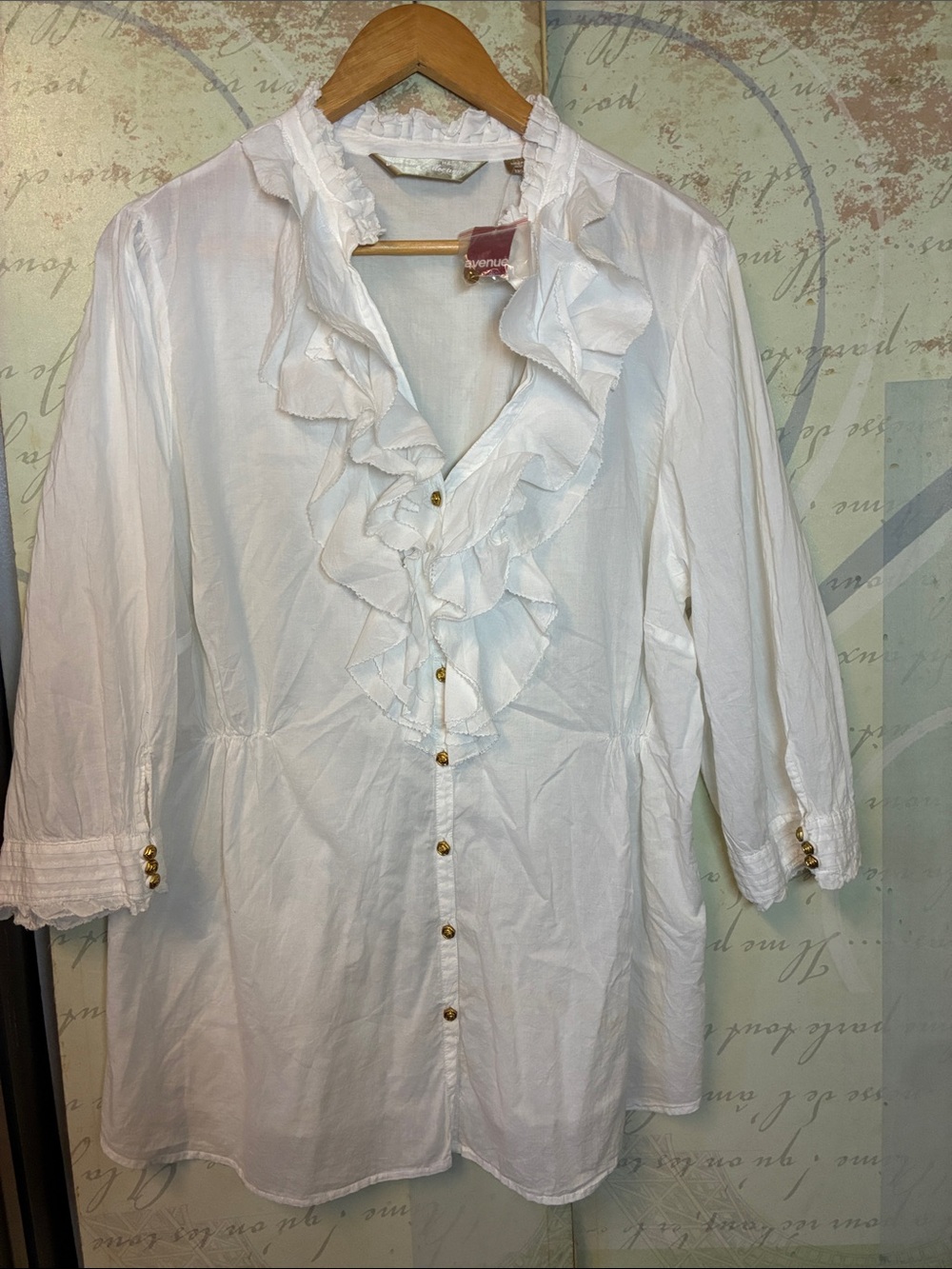 AVENUE White Ruffled Button-Front Blouse SZ 22/24 NWT